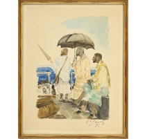 Aquarelle "Scène orientale" signée E.M. SANDOZ