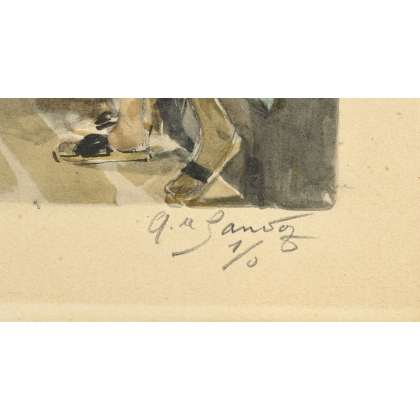 Aquarelle "Scène orientale" signée E.M. SANDOZ