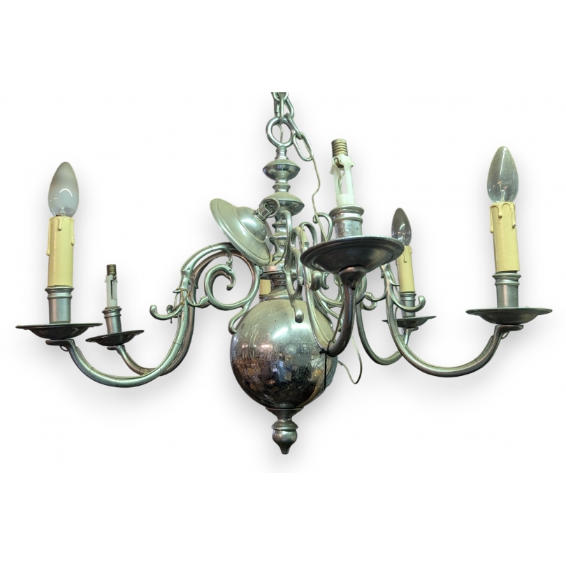 Silver-plated Dutch 6-arm chandelier
