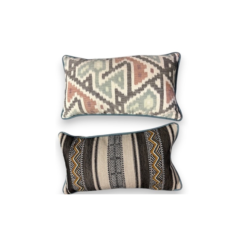 Blue ethnic-print cushion