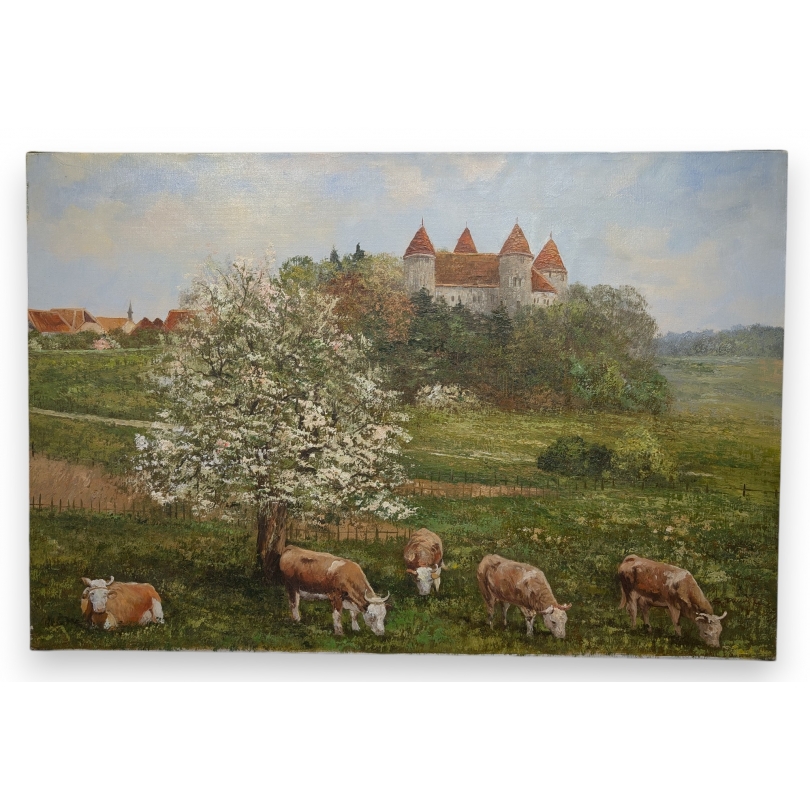 Tableau \"Châteu de Champvent\" signé S. DAUGHTA