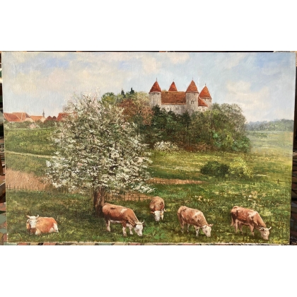 Tableau \"Châteu de Champvent\" signé S. DAUGHTA