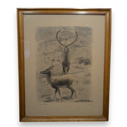Lithographie "Cerf et biche" signé HAINARD