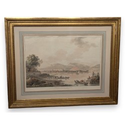 Gravure \"Vue d\'Yverdon\", signée ABERLI.