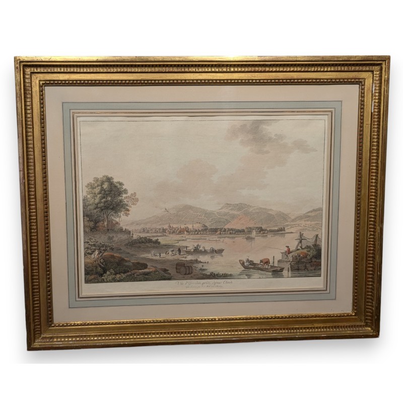 Engraving entitled ‘View of Yverdon’, signed ABERLI.  at Moinat SA  – Antiques and decorative items –  Engravings, lithographs