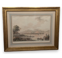 Gravure "Vue d'Yverdon", signée ABERLI.