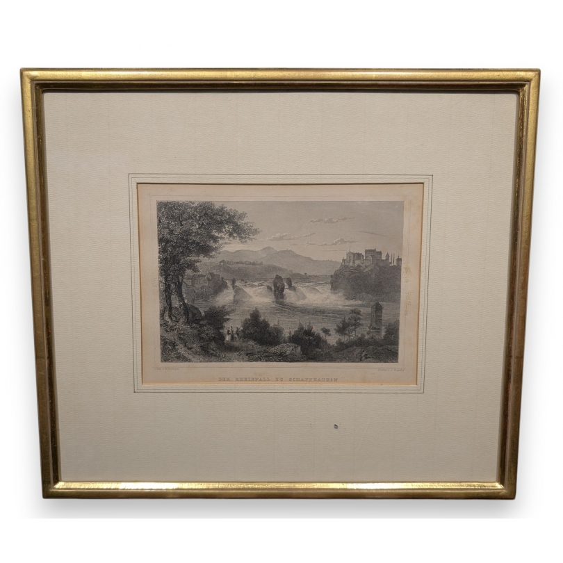 Gravure "Chutes du Rhin" par CORRADI