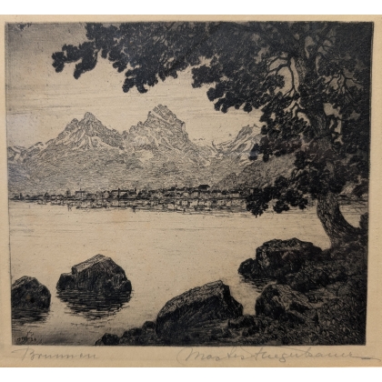 Engraving entitled ‘Brunnen’, signed 1924