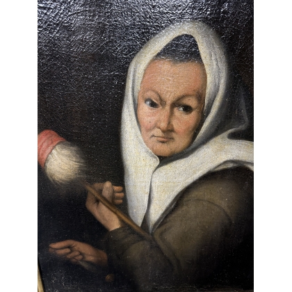 Tableau \"Femme filant\" d\'après MURILLO