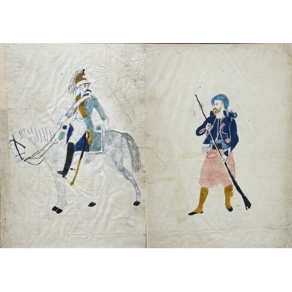Paire d'aquarelles "Armée Française"