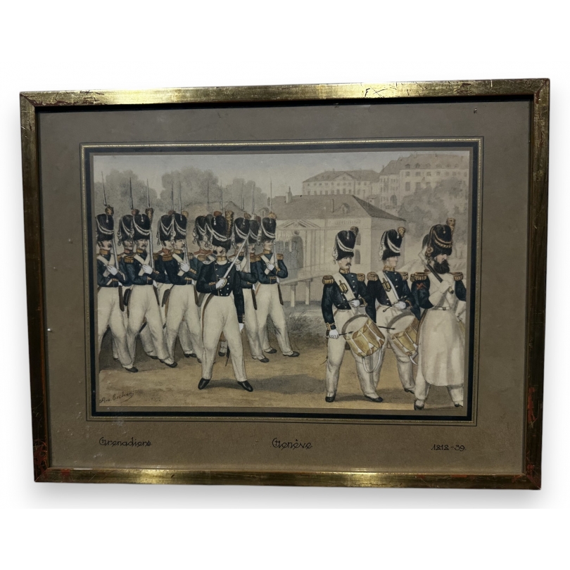 Gravure "Grenadiers - Genève - 1818-39"