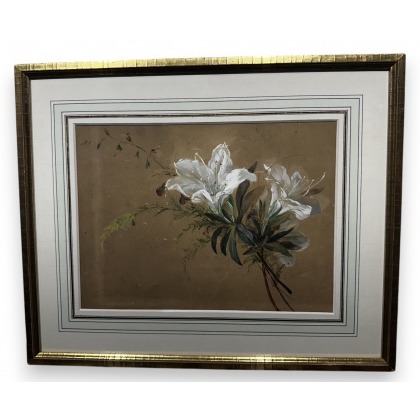 Aquarelle "Lys blanc" signée E. GUINAND