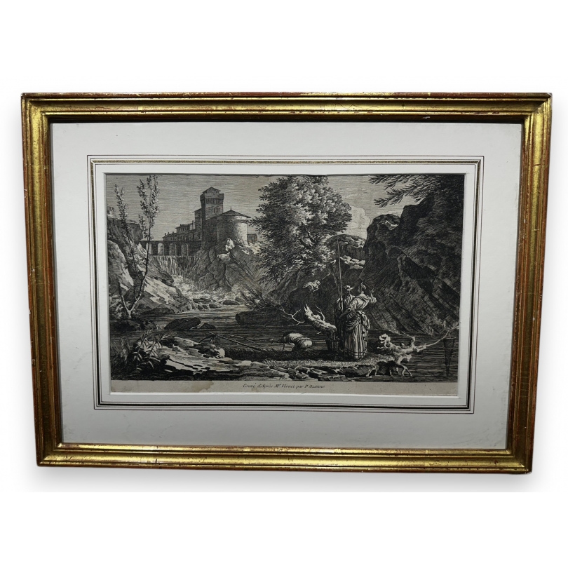 Gravure "La jeune Napolitaine a la pèche"