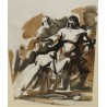 Aquarelle sépia "Lavage des pieds" signée FUMAGALLI 