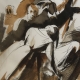 Aquarelle sépia "Lavage des pieds" signée