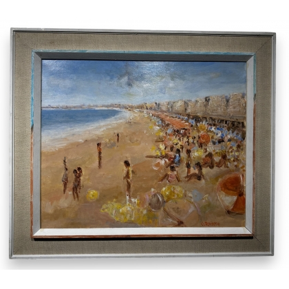 Tableau \"Plage\" signé A. ROUSSEAU