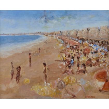 Tableau \"Plage\" signé A. ROUSSEAU