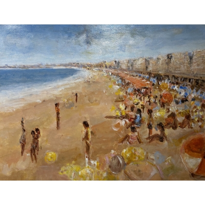 Tableau \"Plage\" signé A. ROUSSEAU