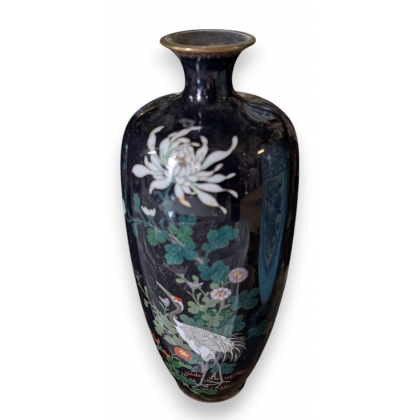 Vase en bronze cloisonné Grue
