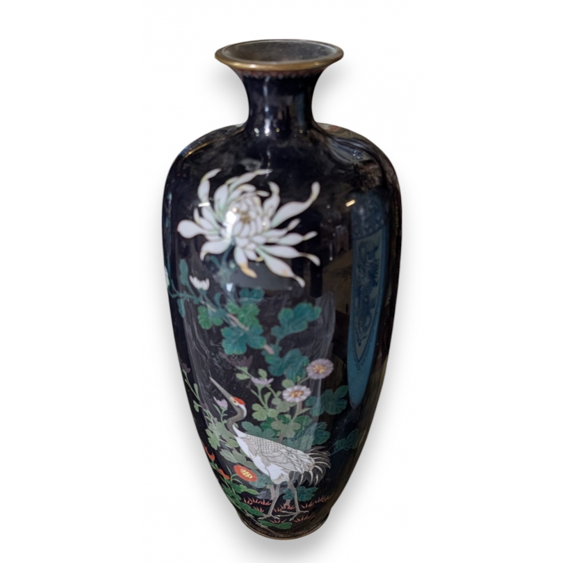 Vase en bronze cloisonné Grue