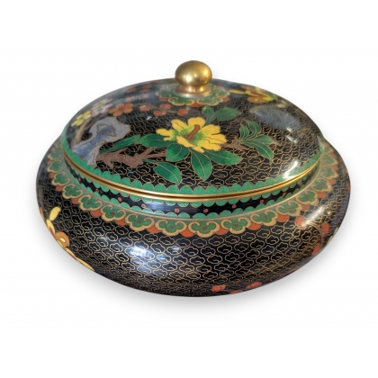 Enameled bronze pot with lid, ‘Flowers’ design