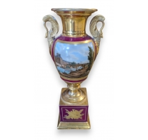 Vase "Vue du Pont Royal" en porcelaine de Paris
