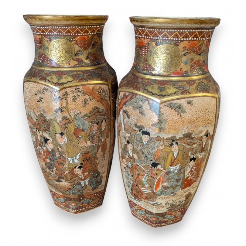Paire de vases en porcelaine Satsuma