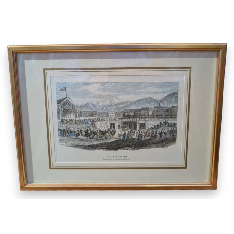 Gravure "Gare de Genève 1858"