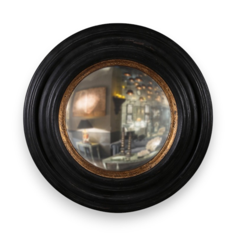 Miroir-Sorcière cadre en bois noir et doré