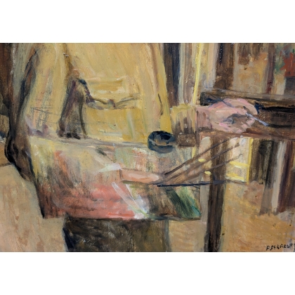 Tableau \"Auto-portrait\" signé P. PERRELET 1935