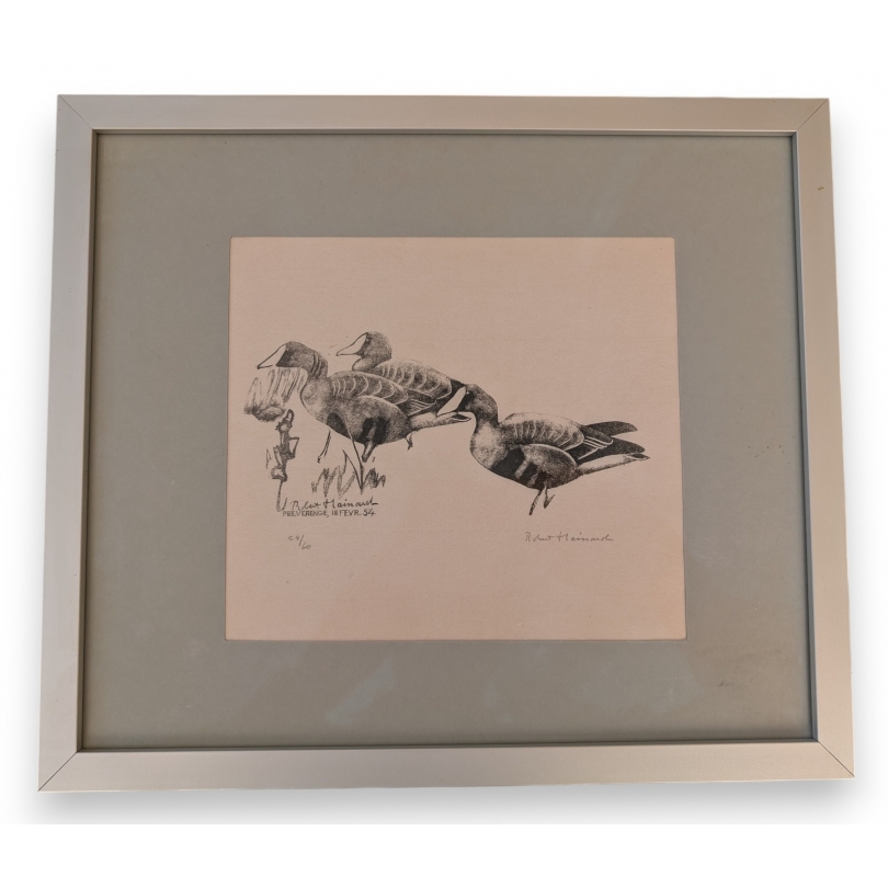 Print on paper: ‘Three Geese’ by Moinat SA – Antiques and decorative items – Prints, lithographs