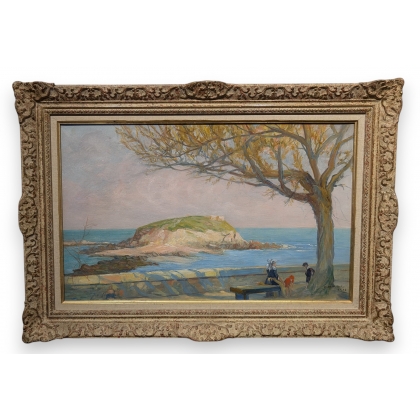 Tableau \"Bord de mer\" signé E. BOUDET