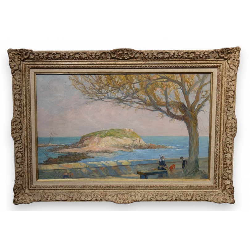 Tableau \"Bord de mer\" signé E. BOUDET
