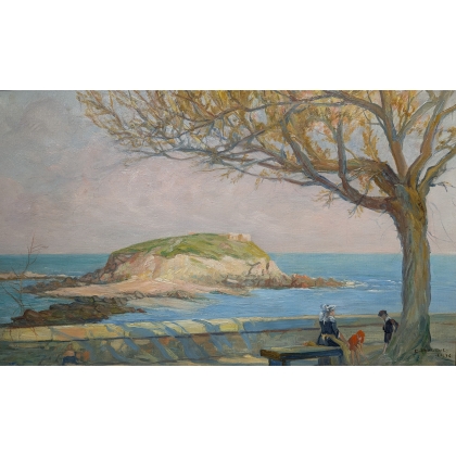 Tableau \"Bord de mer\" signé E. BOUDET