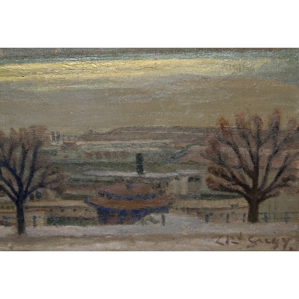 Tableau \"Port de Neuchâtel\" signé GUGY