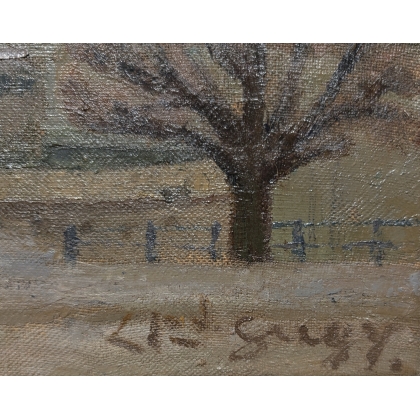 Tableau \"Port de Neuchâtel\" signé GUGY