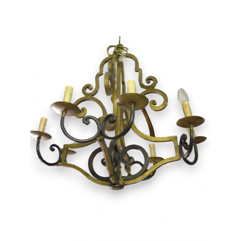 Chandelier wrought iron black and gold