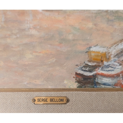 Tableau \"Neige sur le pont Neuf\" signé BELLONI