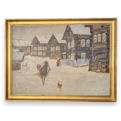 Tableau \"Hiver à Kimzha\" signé BELIAYEV