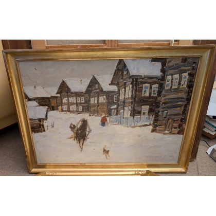 Tableau \"Hiver à Kimzha\" signé BELIAYEV