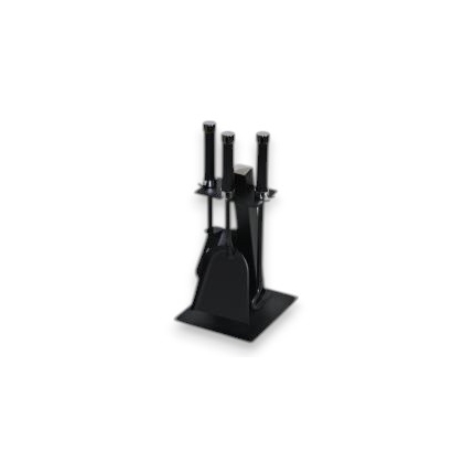 Support d\'outils de cheminée, métal noir et chromé