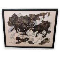 Reproduction de gravure "Bouquetins" de HAINARD