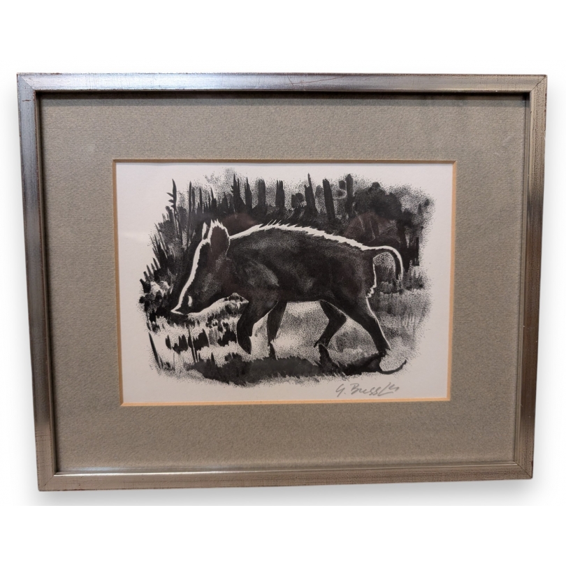 Lithograph entitled ‘Wild Boar’, signed G. BRESSLER
