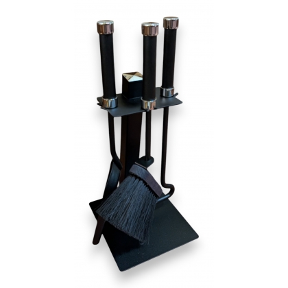 Support d\'outils de cheminée, métal noir et chromé