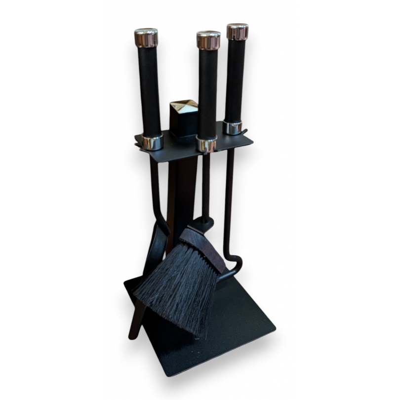 Support d\'outils de cheminée, métal noir et chromé