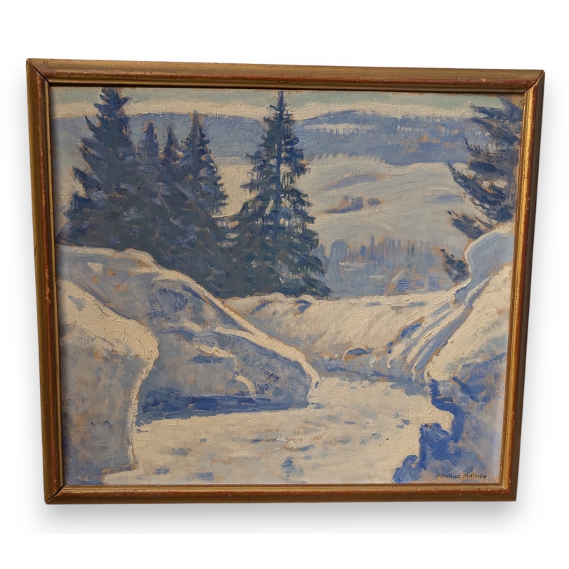 Tableau \"Neige sur le Jura\" signé Maurice MATHEY