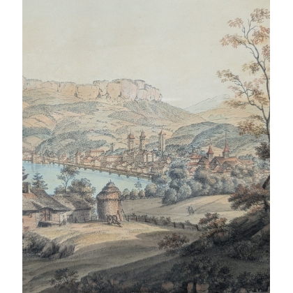 Engraving ‘View of Lucerne’ by DE BEAUMONT