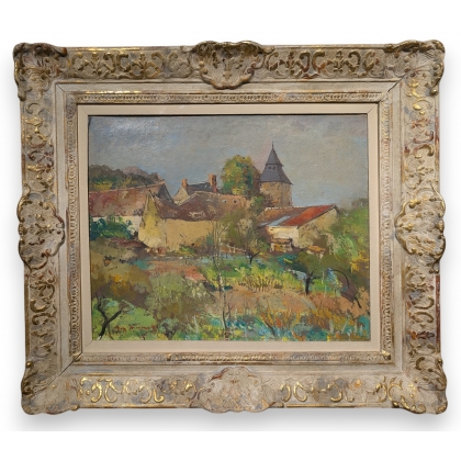 Tableau \"Village\" signé THEVENET