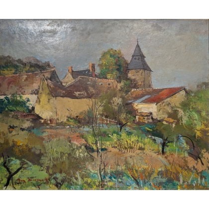 Tableau \"Village\" signé THEVENET