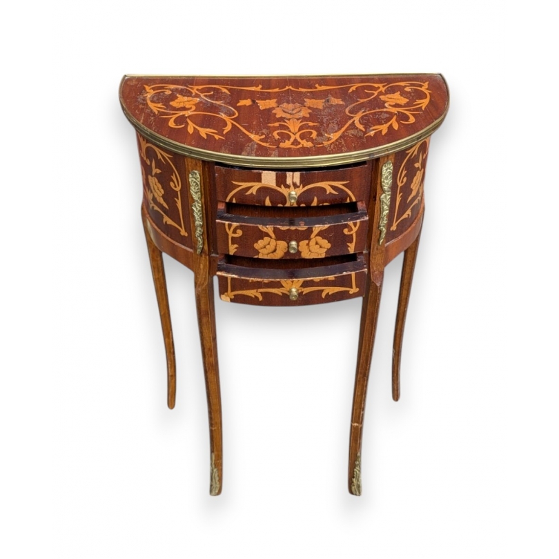 Table de chevet demi-lune marquetée